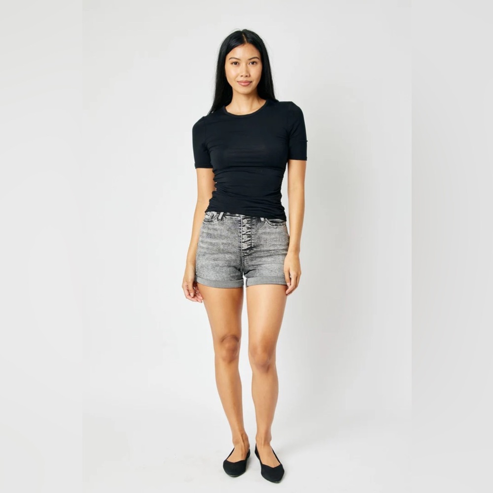 Judy Blue High Rise Button Fly Gray Denim Shorts Sz M
